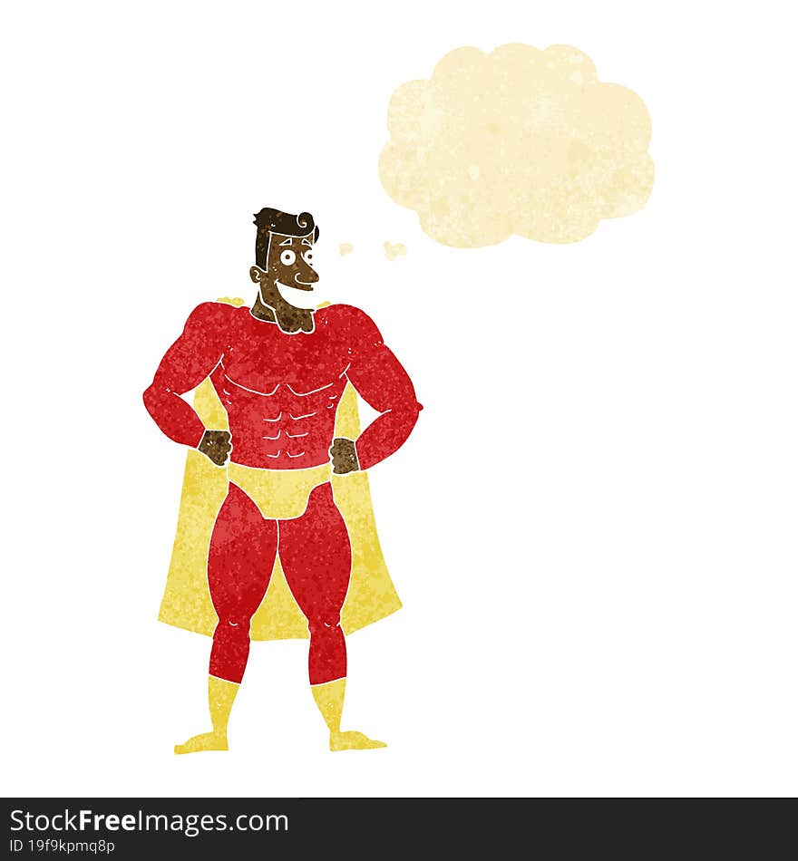 Cartoon Superhero With Thought Bubble