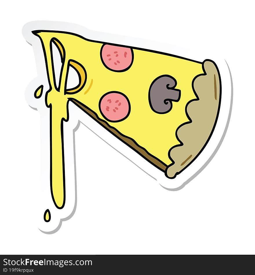 sticker of a quirky hand drawn cartoon slice of pizza