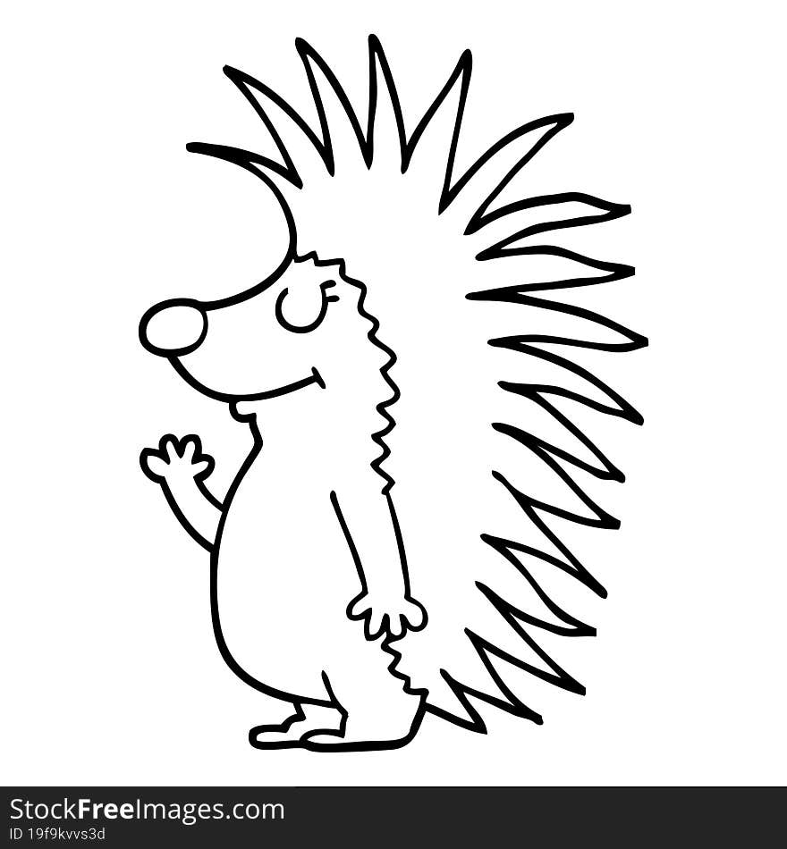 line drawing cartoon spiky hedgehog