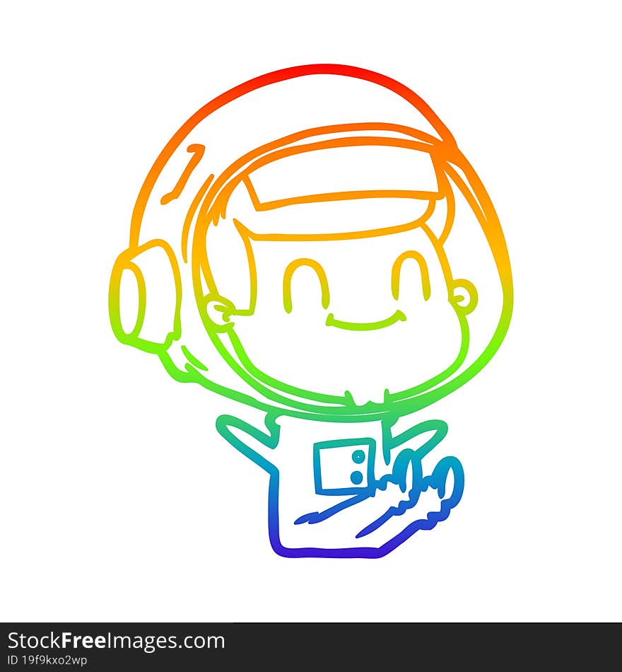 rainbow gradient line drawing happy cartoon astronaut man