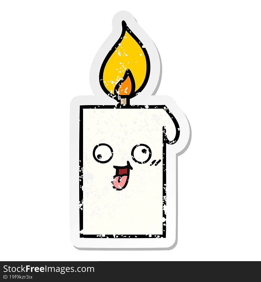 Distressed Sticker Of A Cute Cartoon Lit Candle