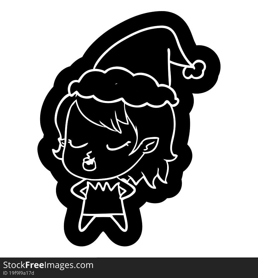 Cute Cartoon Icon Of A Vampire Girl Wearing Santa Hat