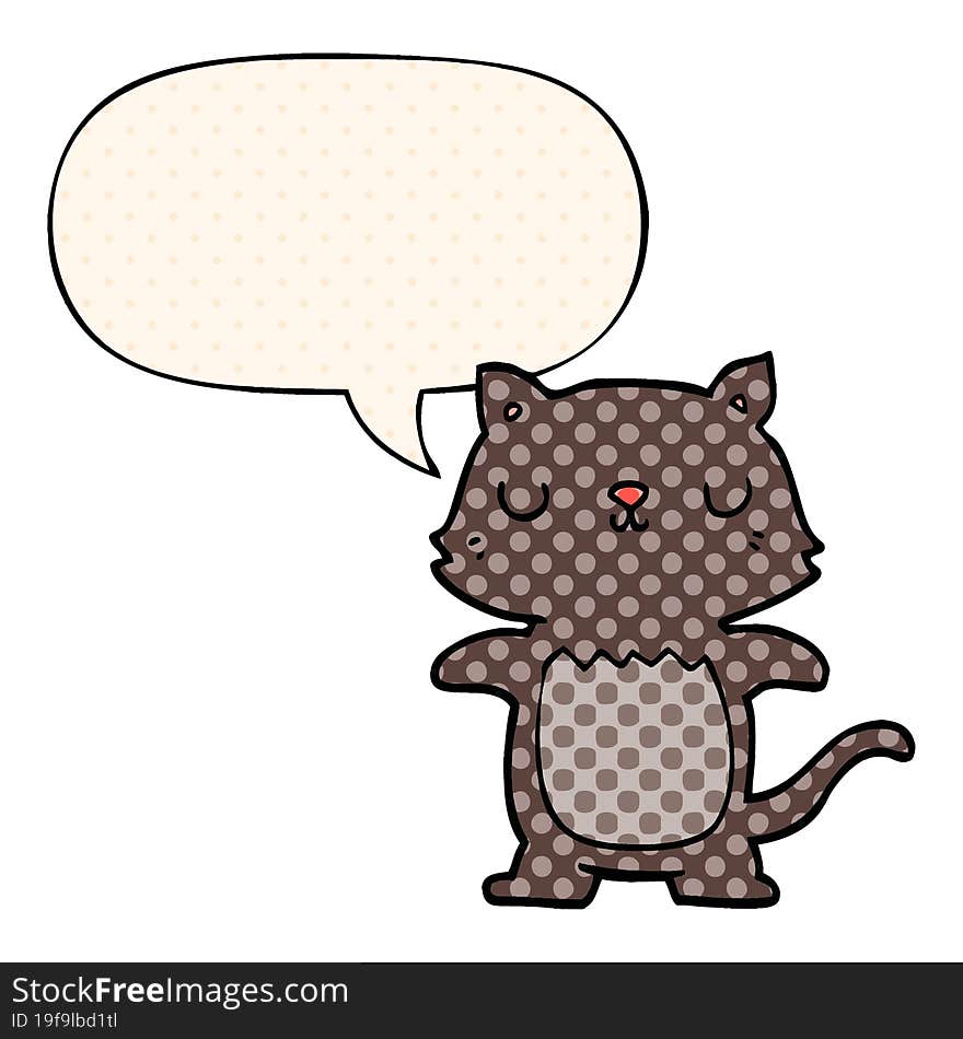 cartoon cat with speech bubble in comic book style