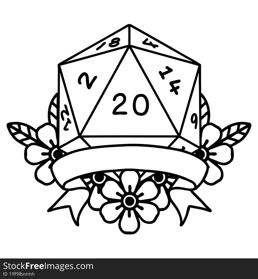 Natural 20 Critical Hit D20 Dice Roll Illustration