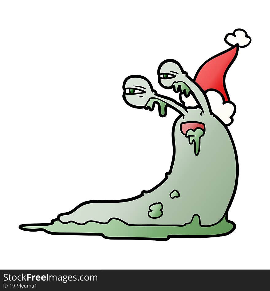 Gross Gradient Cartoon Of A Slug Wearing Santa Hat