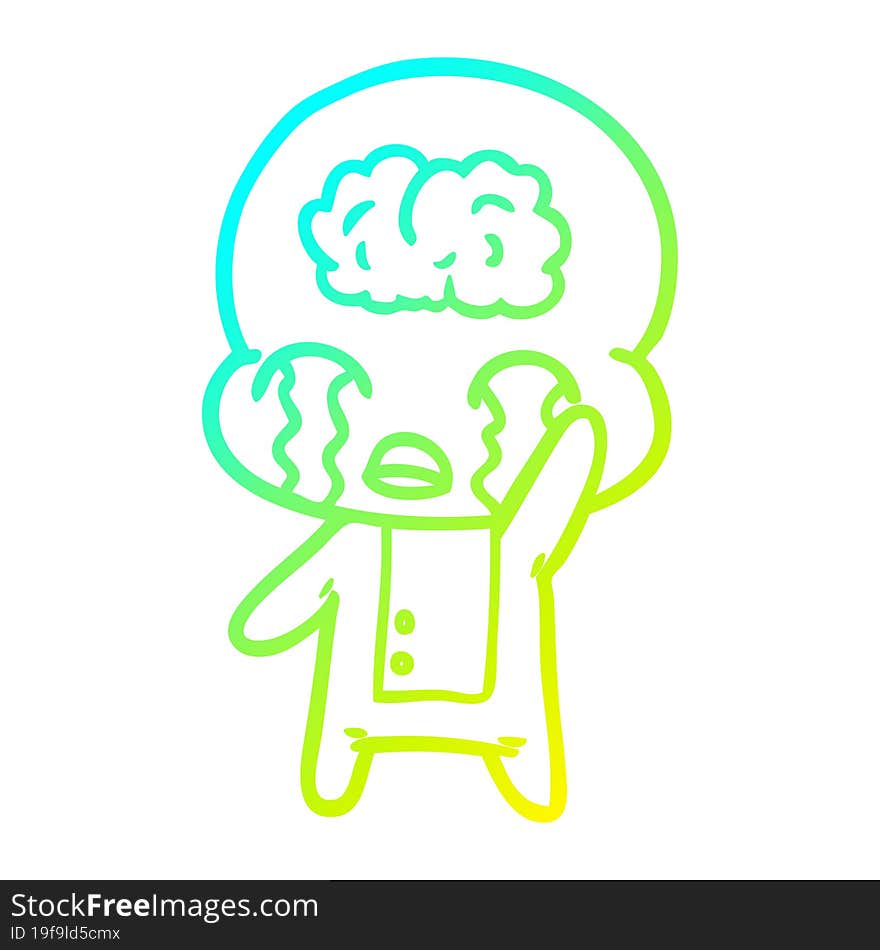 cold gradient line drawing cartoon big brain alien crying