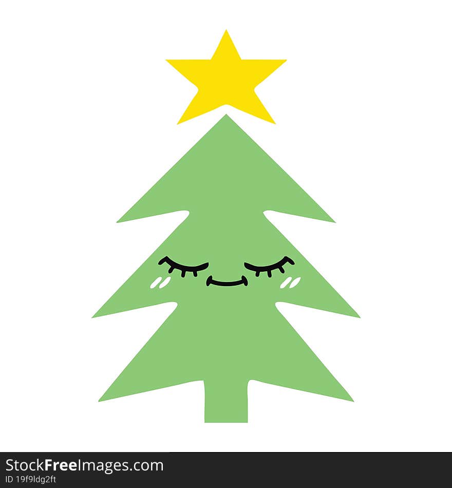 flat color retro cartoon christmas tree