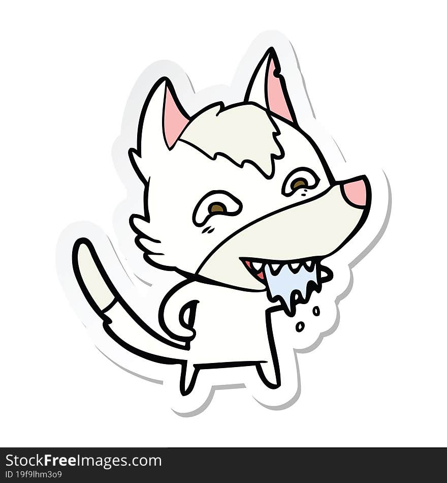 sticker of a cartoon hungry wolf