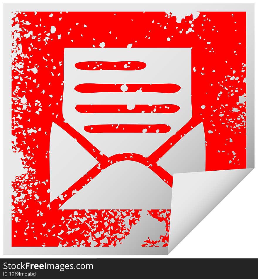 distressed square peeling sticker symbol of a letter and envelope