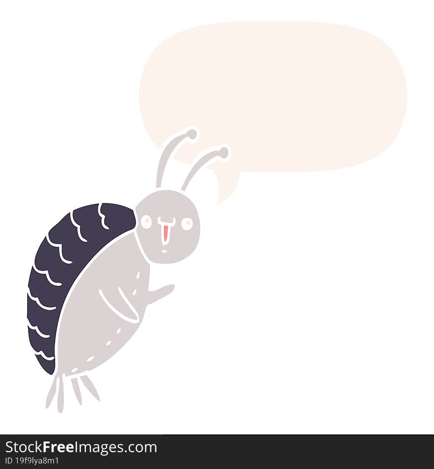 cartoon beetle and speech bubble in retro style