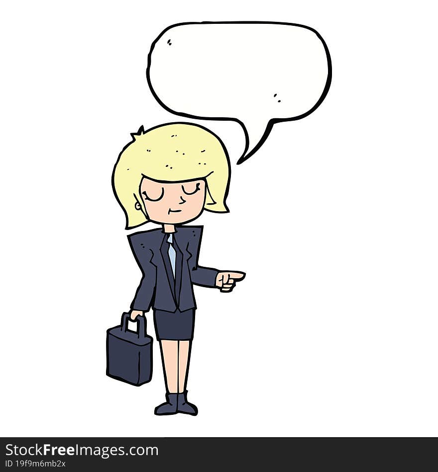 cartoon businesswoman pointing with speech bubble