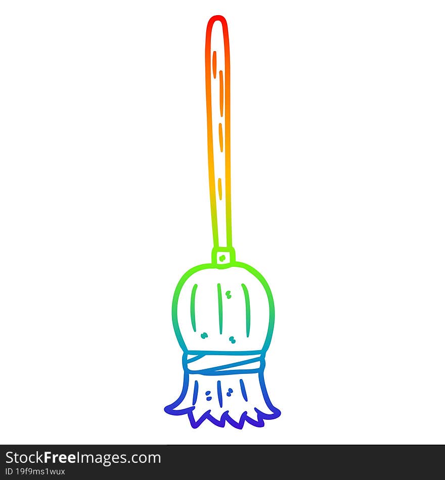 Rainbow Gradient Line Drawing Cartoon Broom