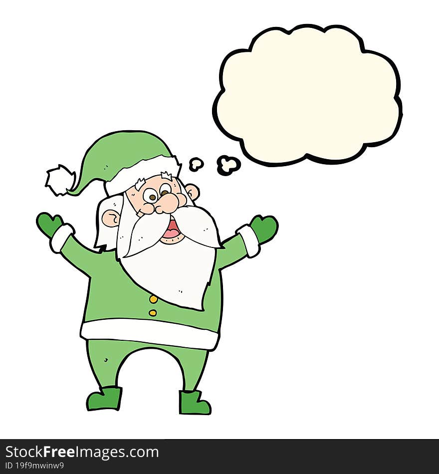 cartoon santa claus with thought bubble