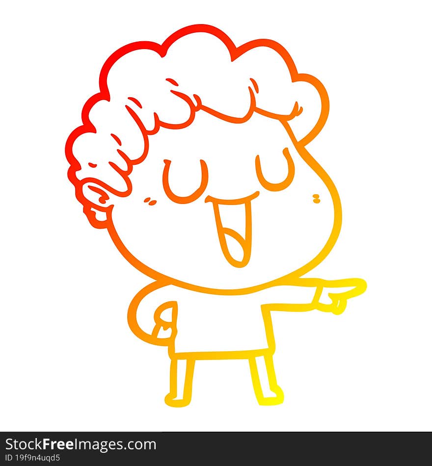 warm gradient line drawing of a laughing cartoon man pointing