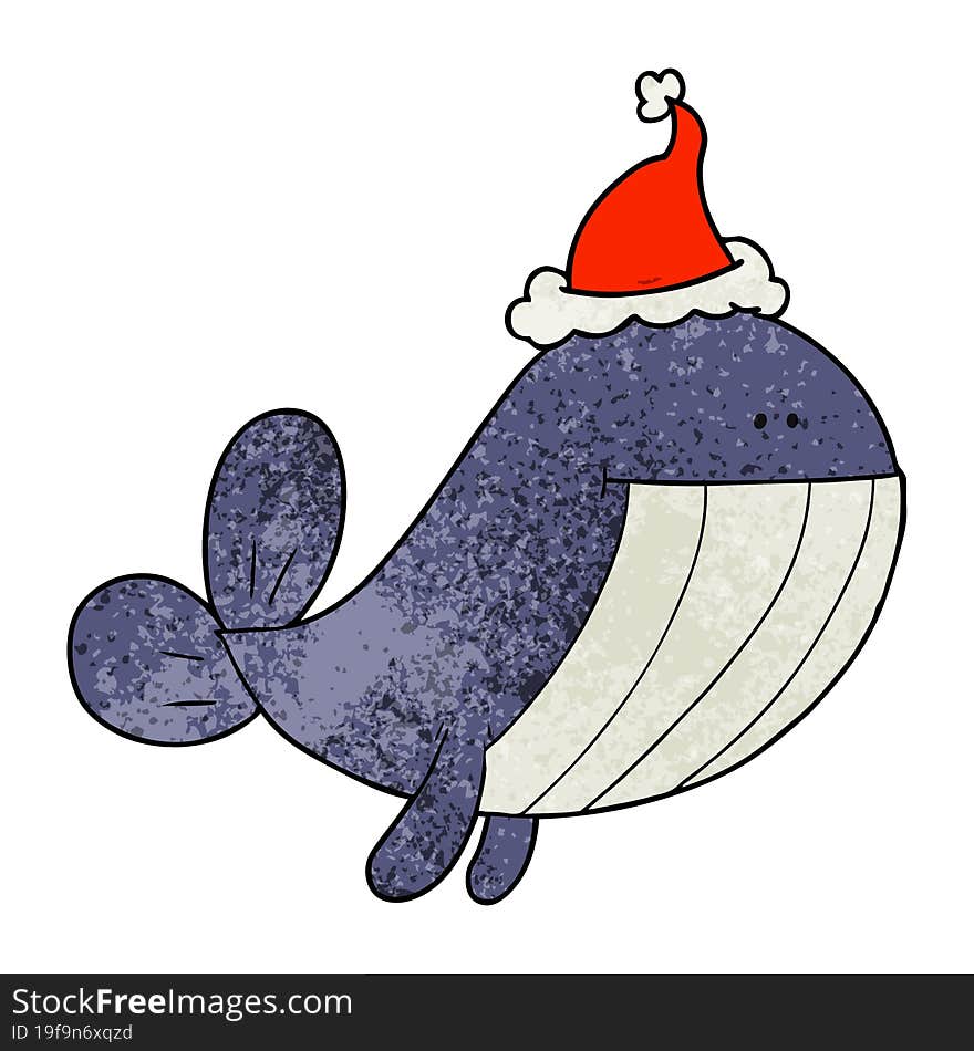 Textured Cartoon Of A Whale Wearing Santa Hat