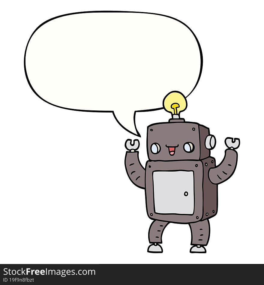 cartoon happy robot and speech bubble