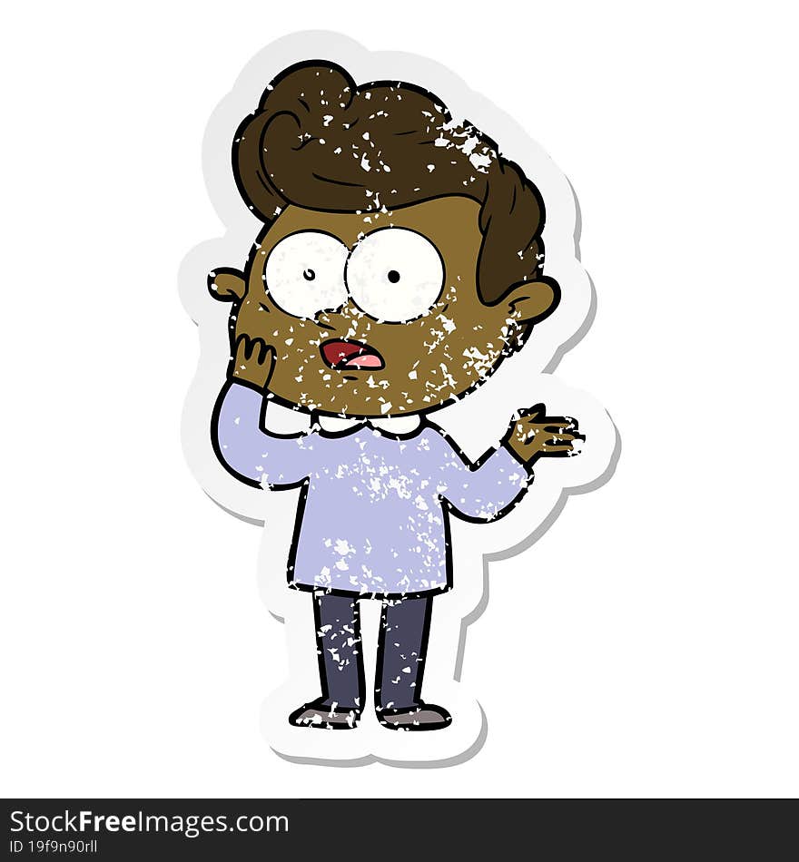 Distressed Sticker Of A Cartoon Staring Man