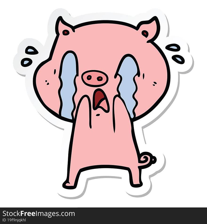 Sticker Of A Crying Pig Cartoon