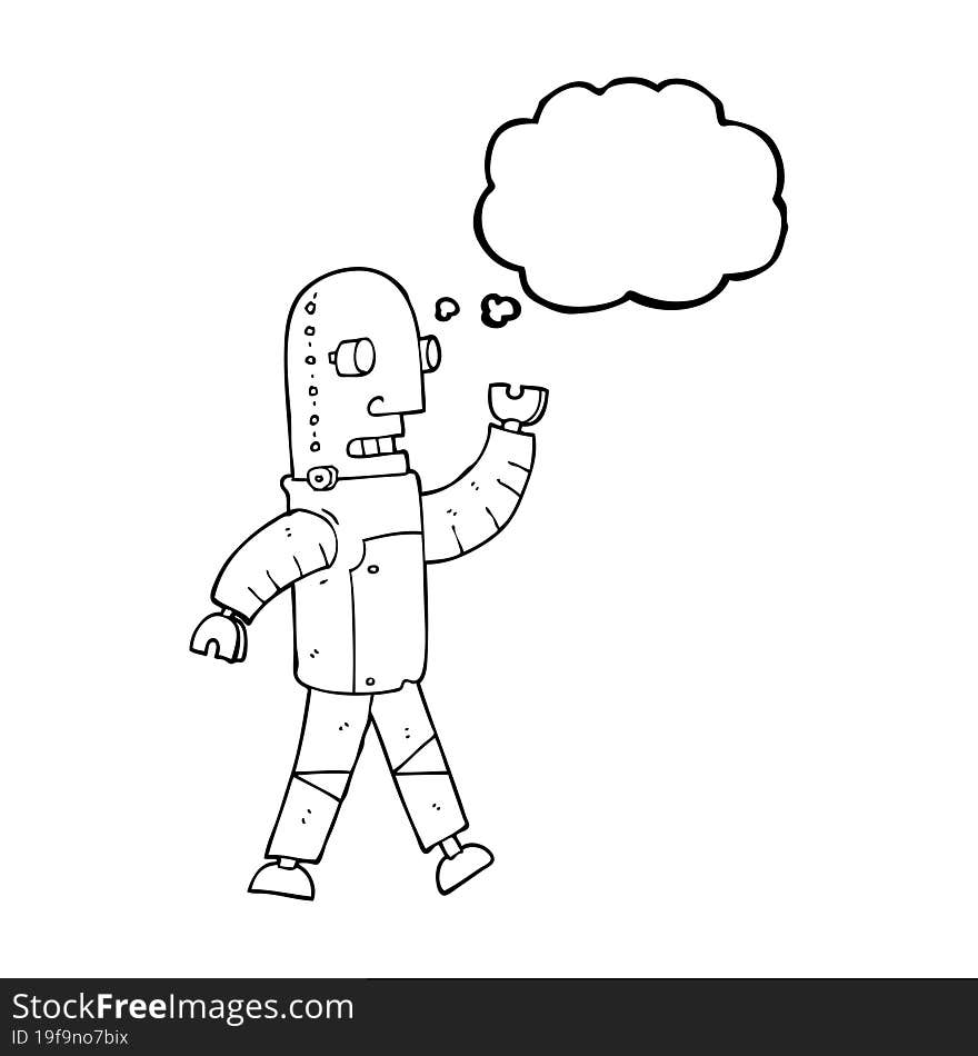 freehand drawn thought bubble cartoon robot