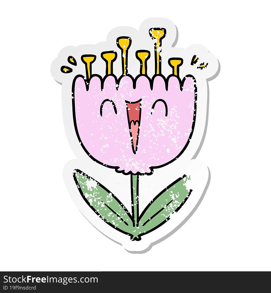 Distressed Sticker Of A Cartoon Happy Flower