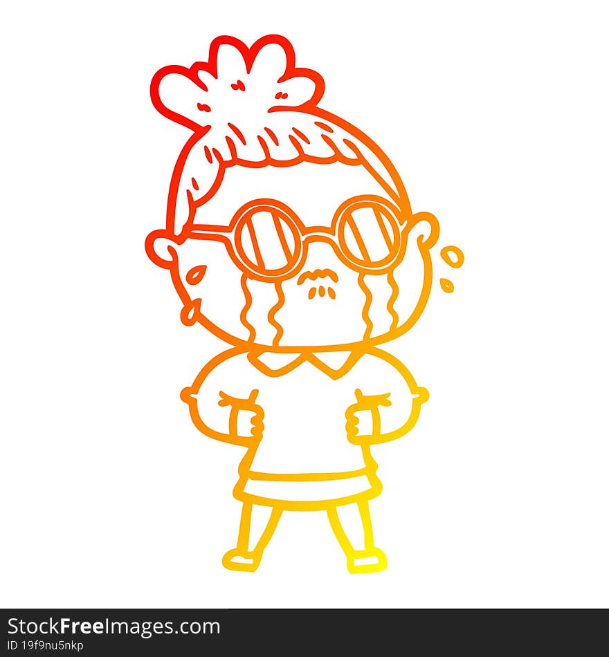 warm gradient line drawing cartoon crying woman wearing spectacles