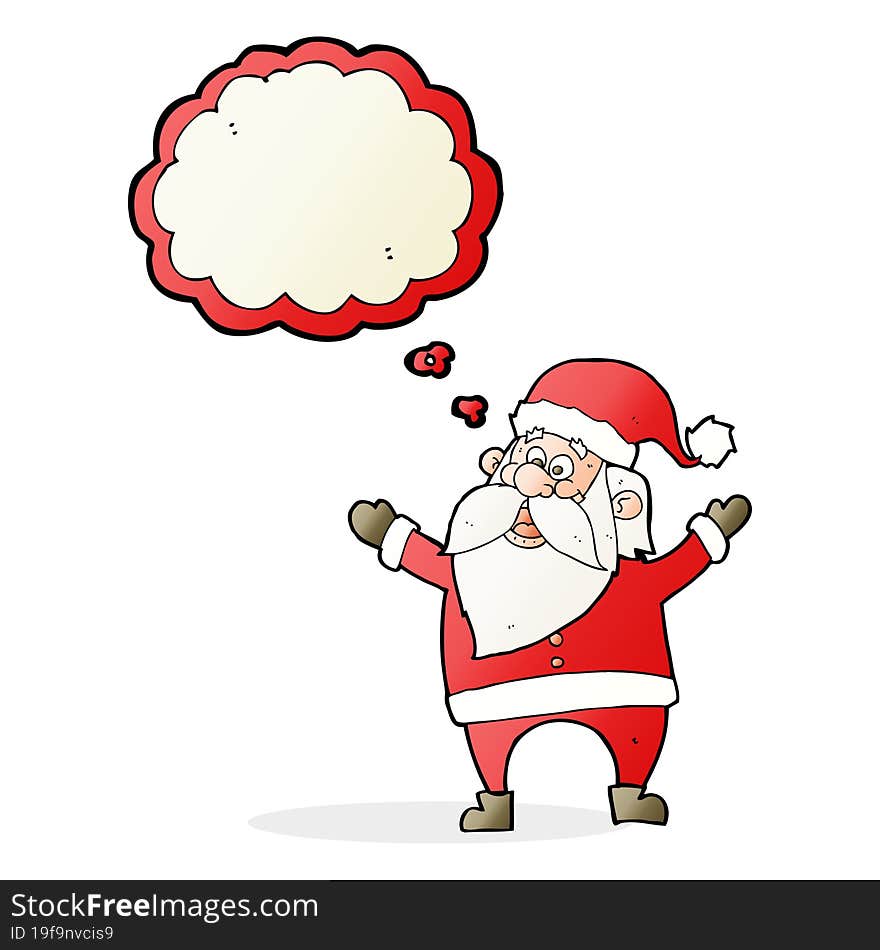 cartoon santa claus with thought bubble