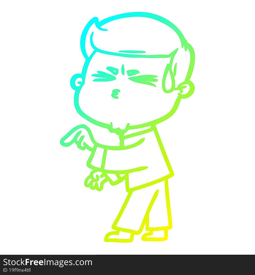 cold gradient line drawing cartoon man sweating