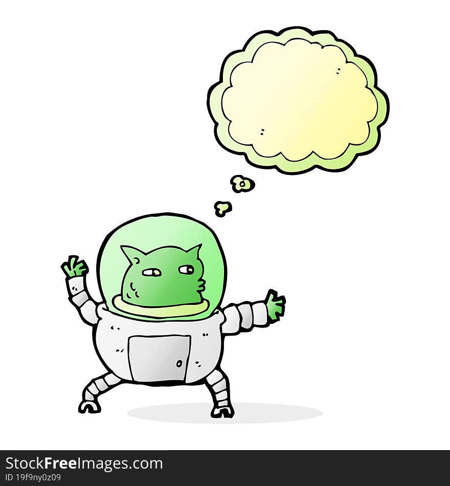 cartoon alien with thought bubble