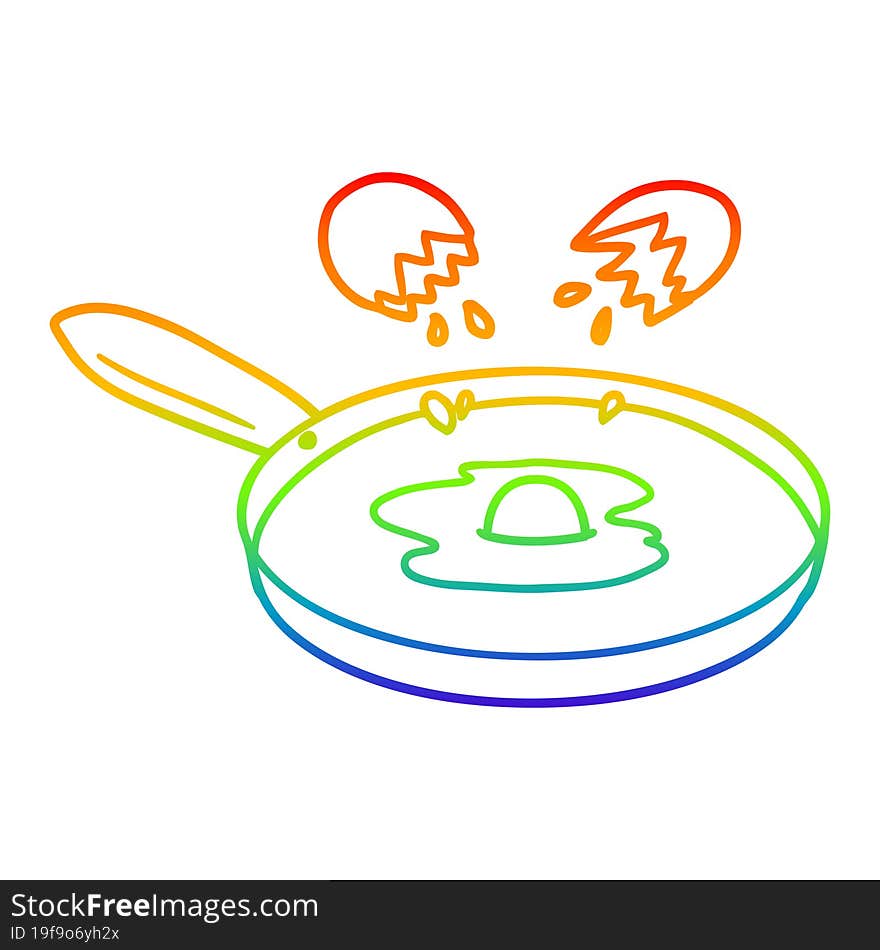 rainbow gradient line drawing cartoon pan frying egg