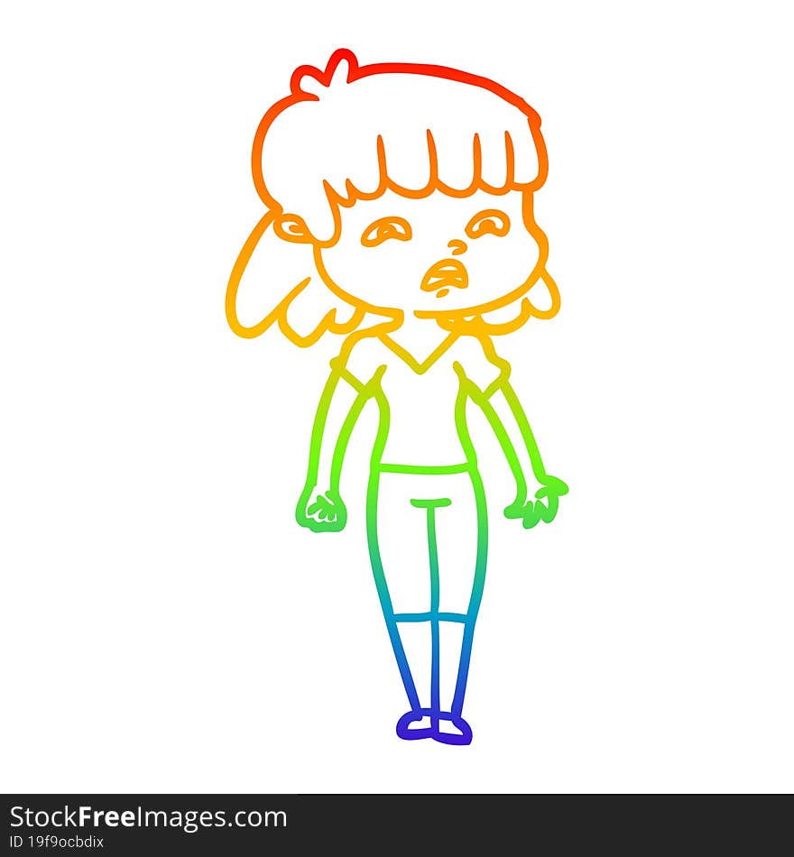 rainbow gradient line drawing cartoon worried woman