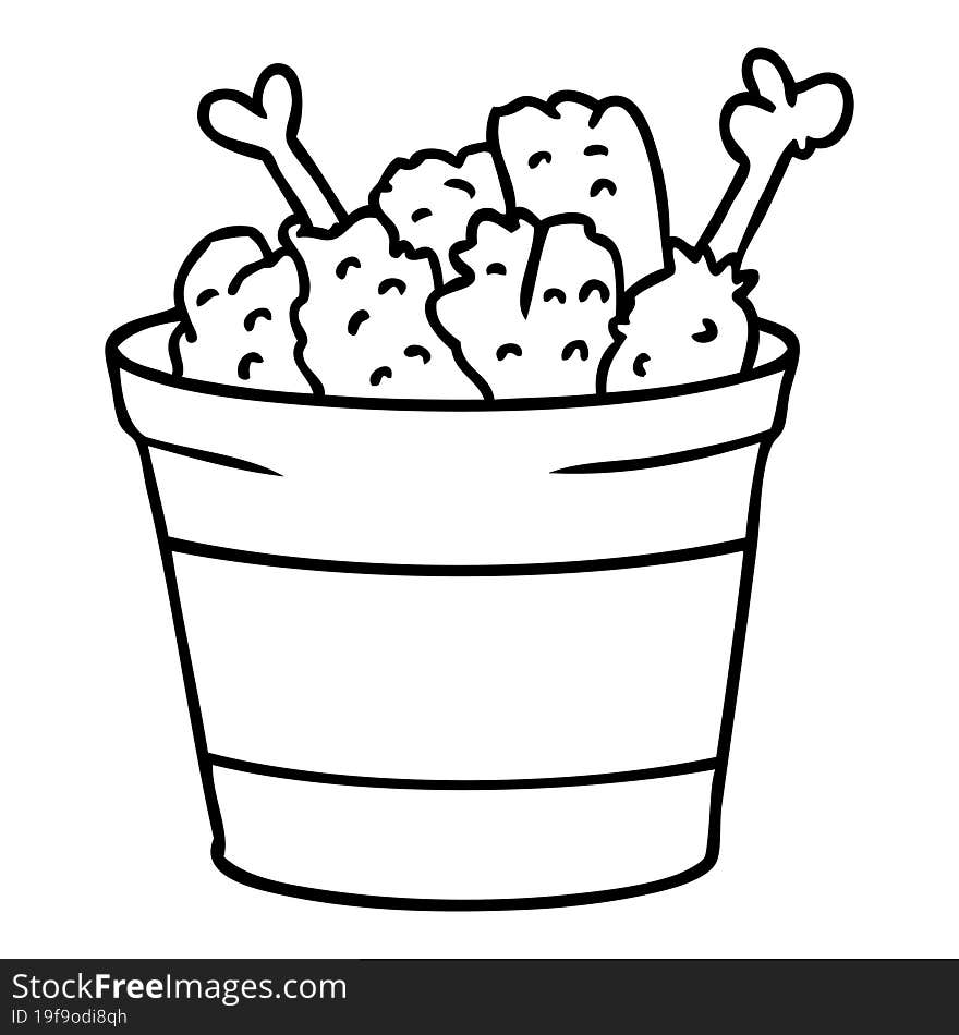 hand drawn line drawing doodle bucket of fried chicken