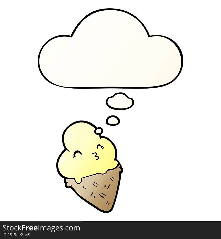 Cartoon Ice Cream And Thought Bubble In Smooth Gradient Style