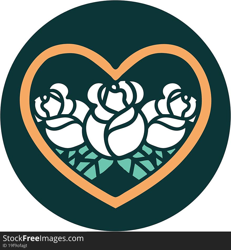 iconic tattoo style image of a heart and flowers. iconic tattoo style image of a heart and flowers