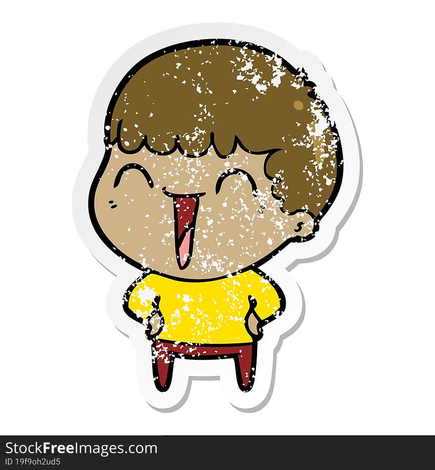 Distressed Sticker Of A Cartoon Happy Man