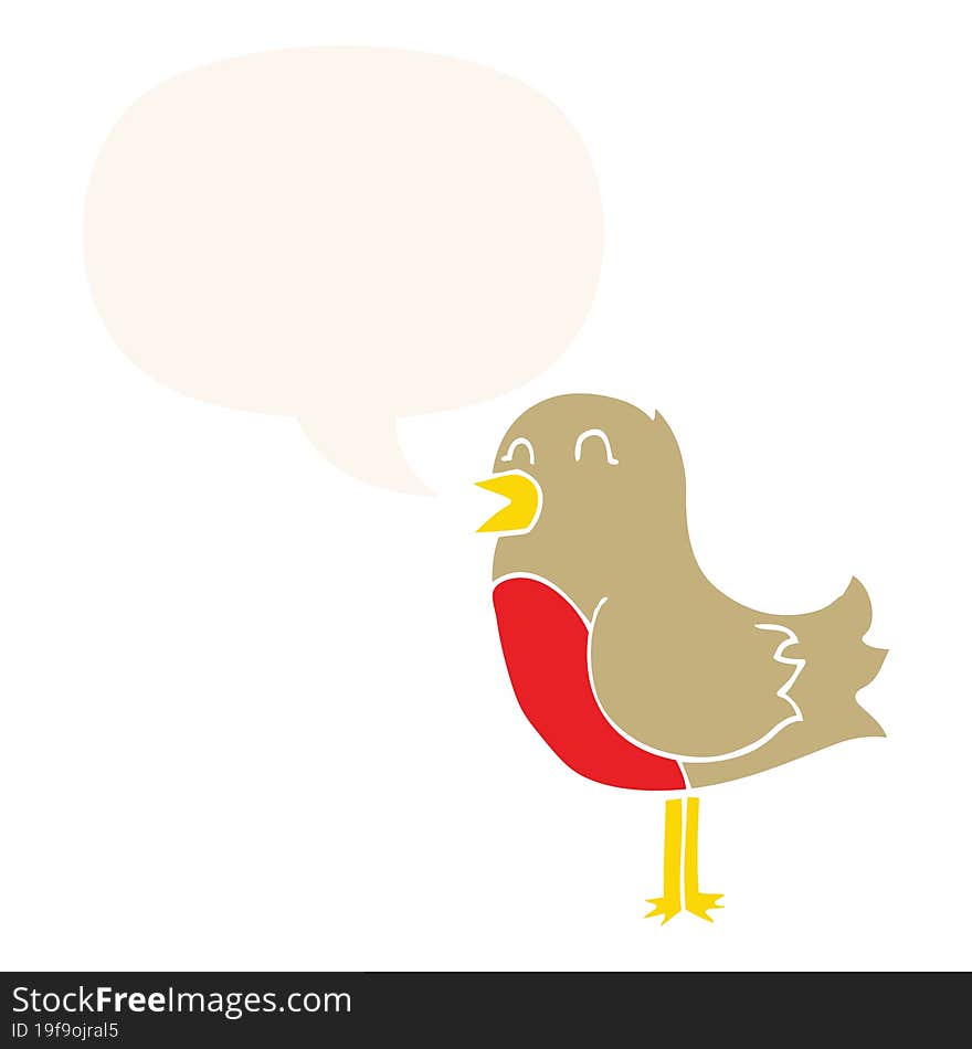 cartoon bird and speech bubble in retro style