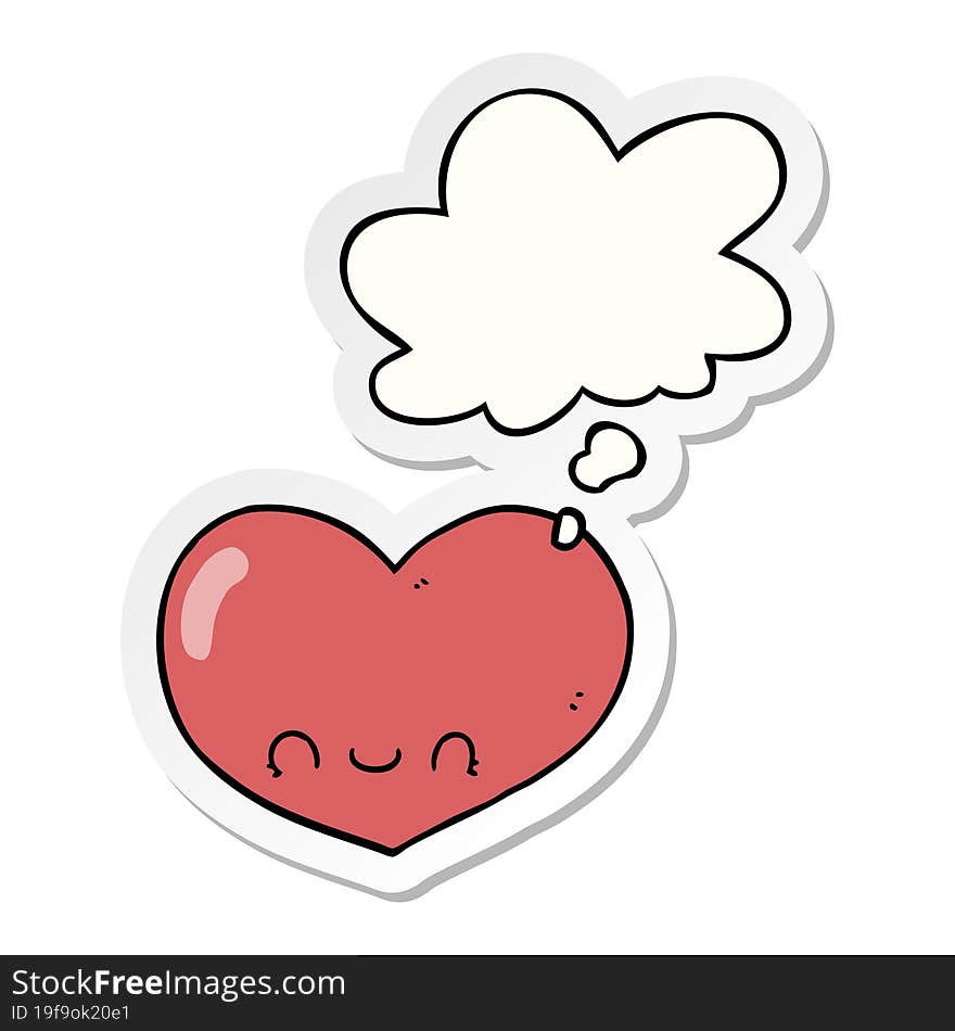 cartoon love heart character and thought bubble as a printed sticker