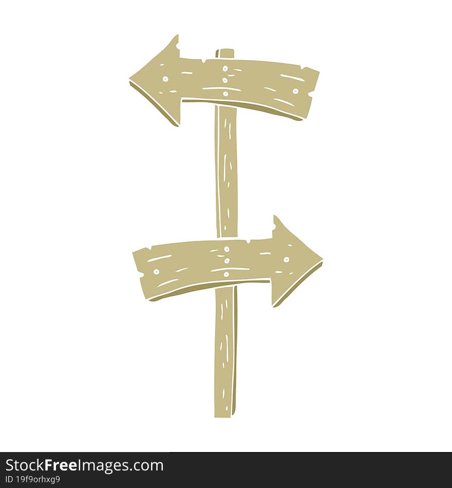 flat color illustration of wooden direction sign. flat color illustration of wooden direction sign