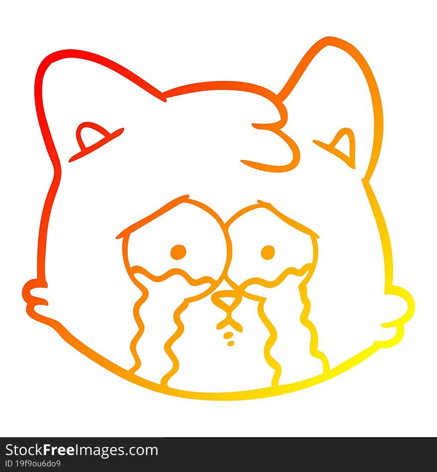 warm gradient line drawing crying cartoon cat face