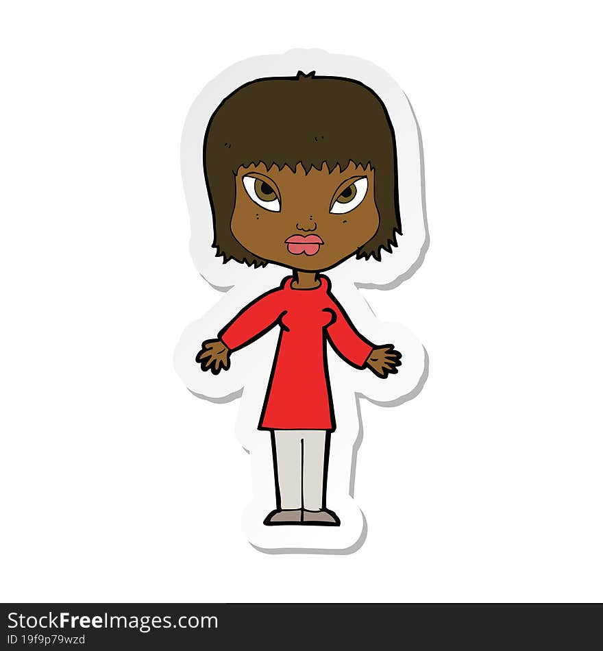 sticker of a cartoon woman with open arms