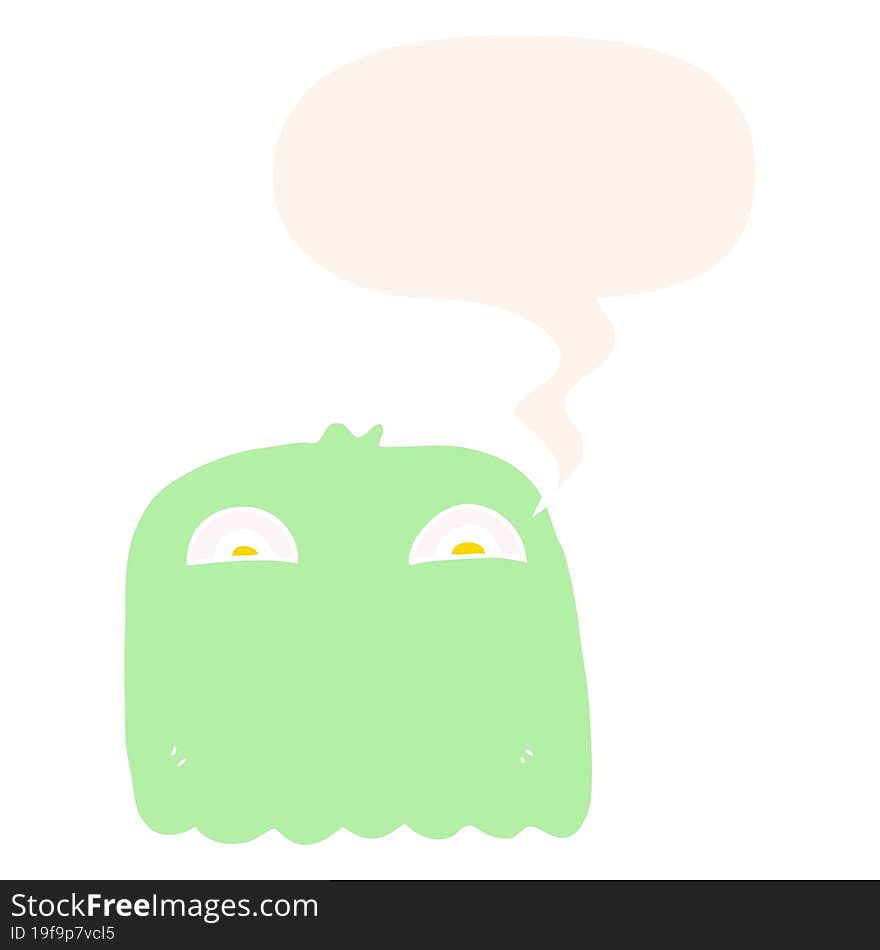 cartoon ghost with speech bubble in retro style