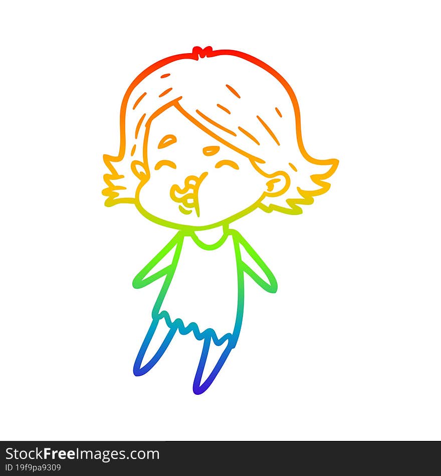 rainbow gradient line drawing cartoon girl pulling face