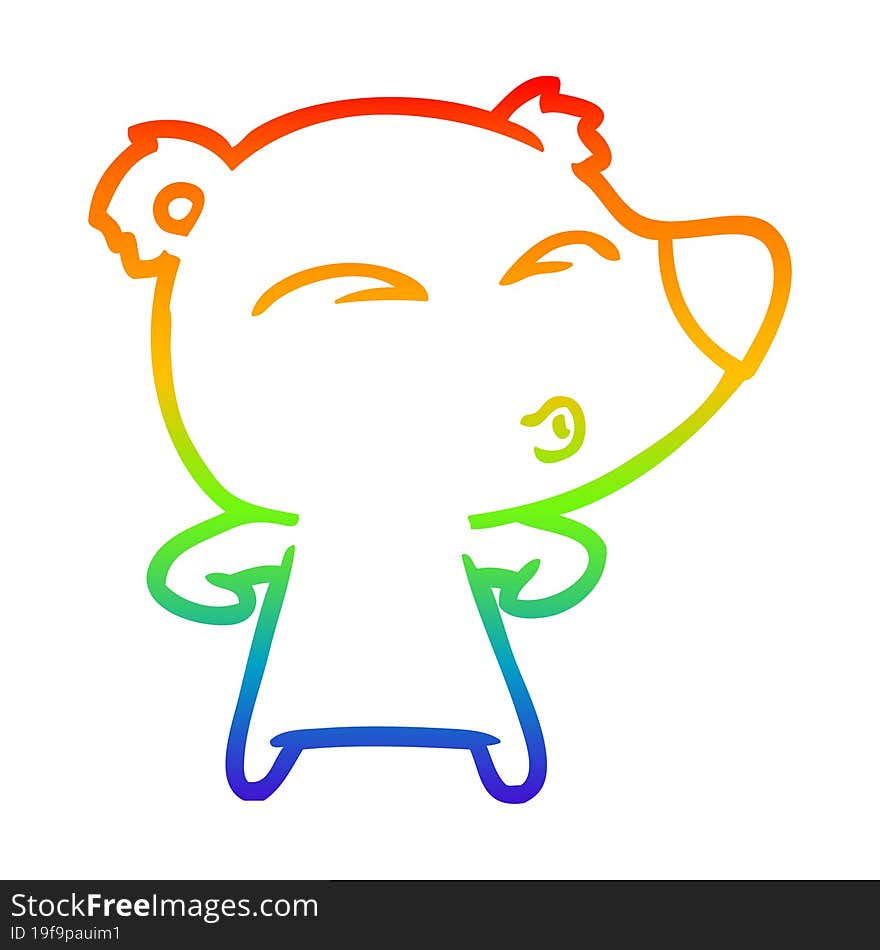 rainbow gradient line drawing cartoon whistling bear