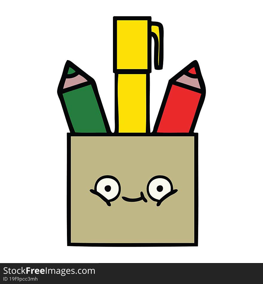 cute cartoon of a pencil pot. cute cartoon of a pencil pot