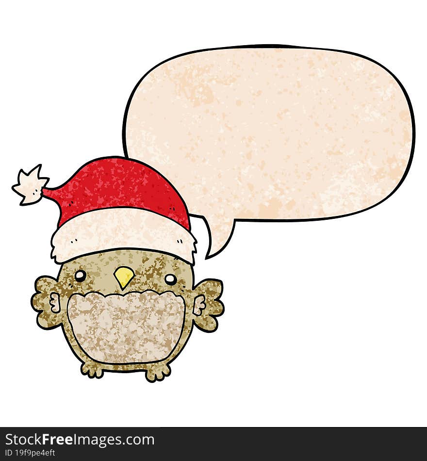 cute christmas owl and speech bubble in retro texture style