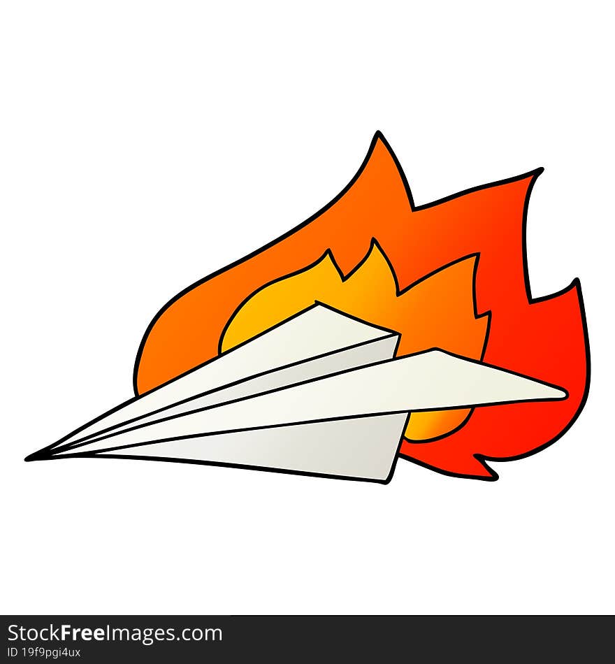 cartoon burning paper airplane. cartoon burning paper airplane