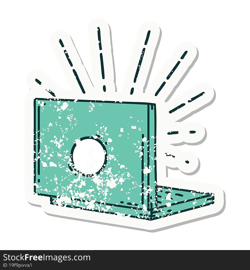 grunge sticker of tattoo style laptop computer