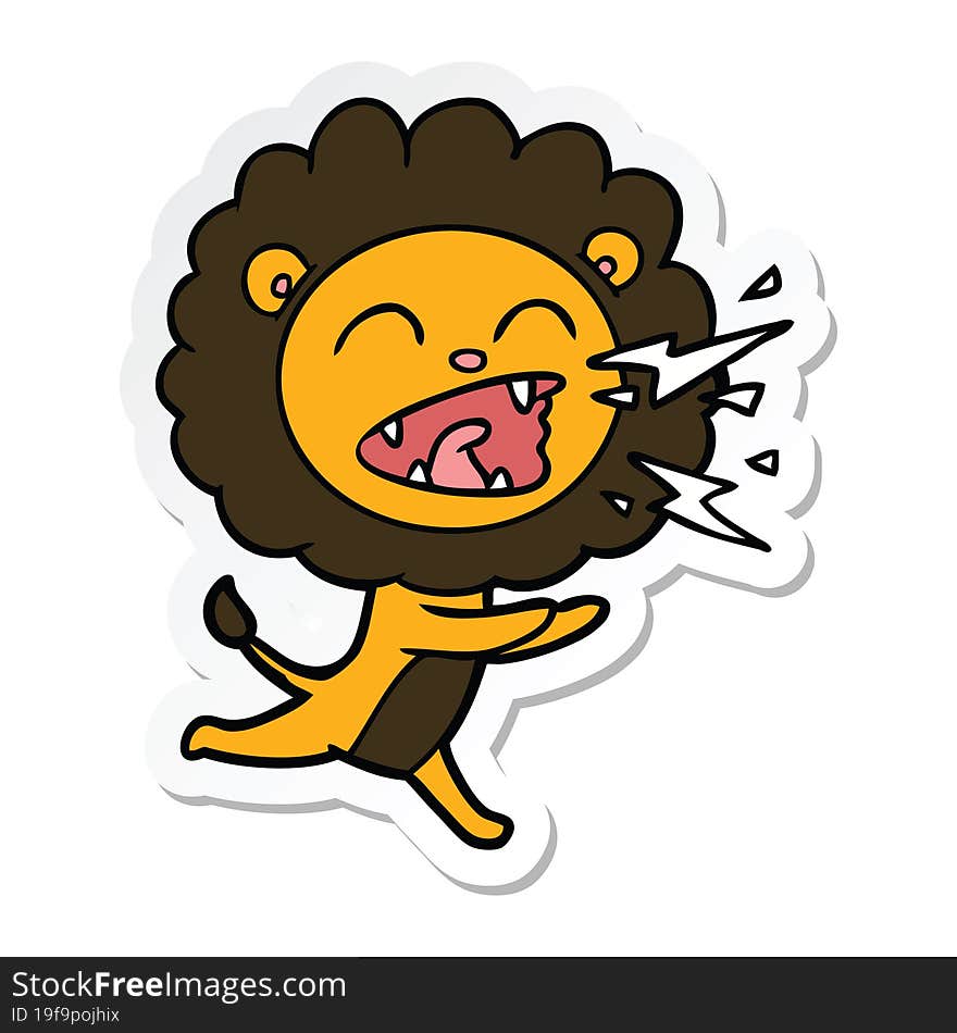 sticker of a cartoon running lion