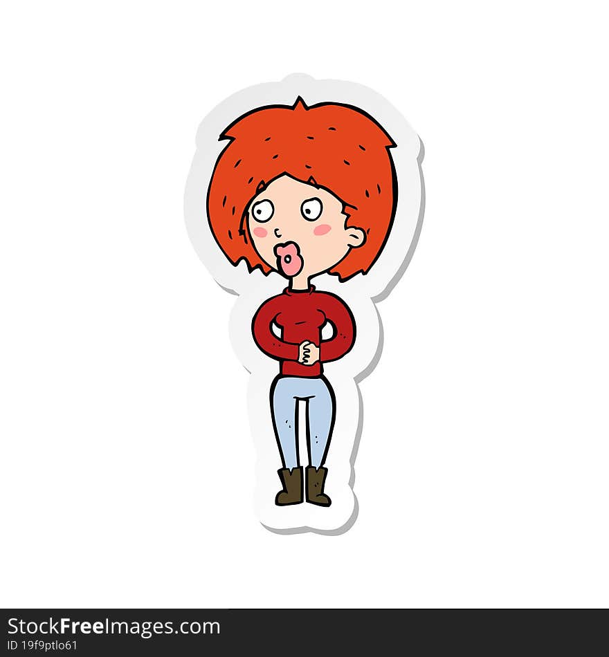 sticker of a cartoon surprised woman