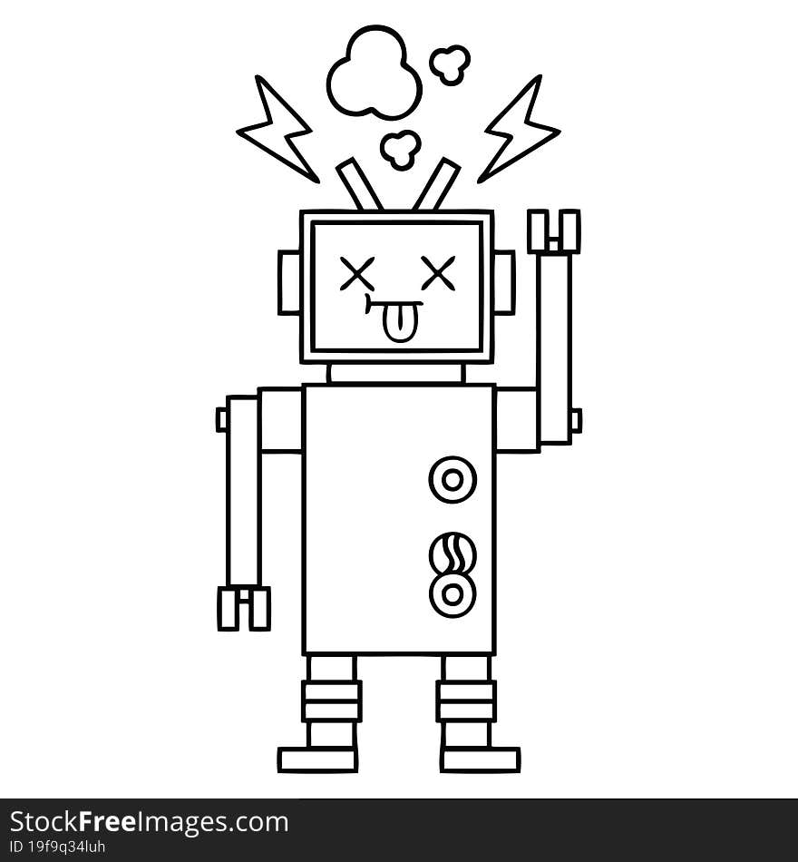 Line Drawing Cartoon Robot