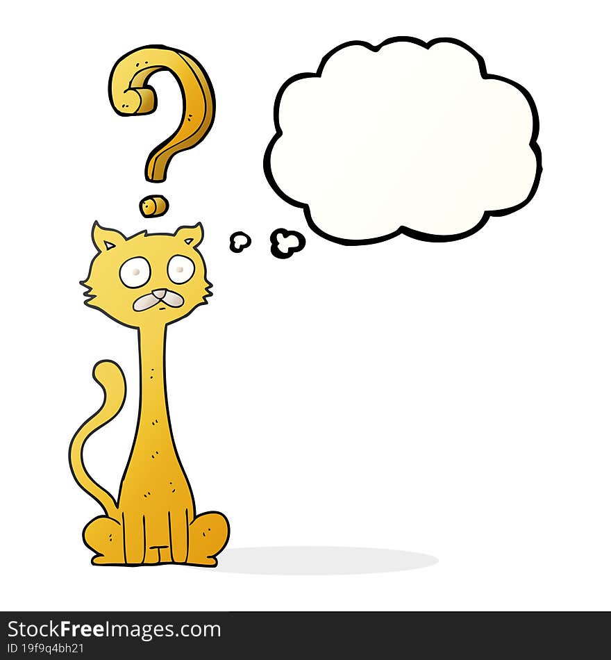 freehand drawn thought bubble cartoon curious cat